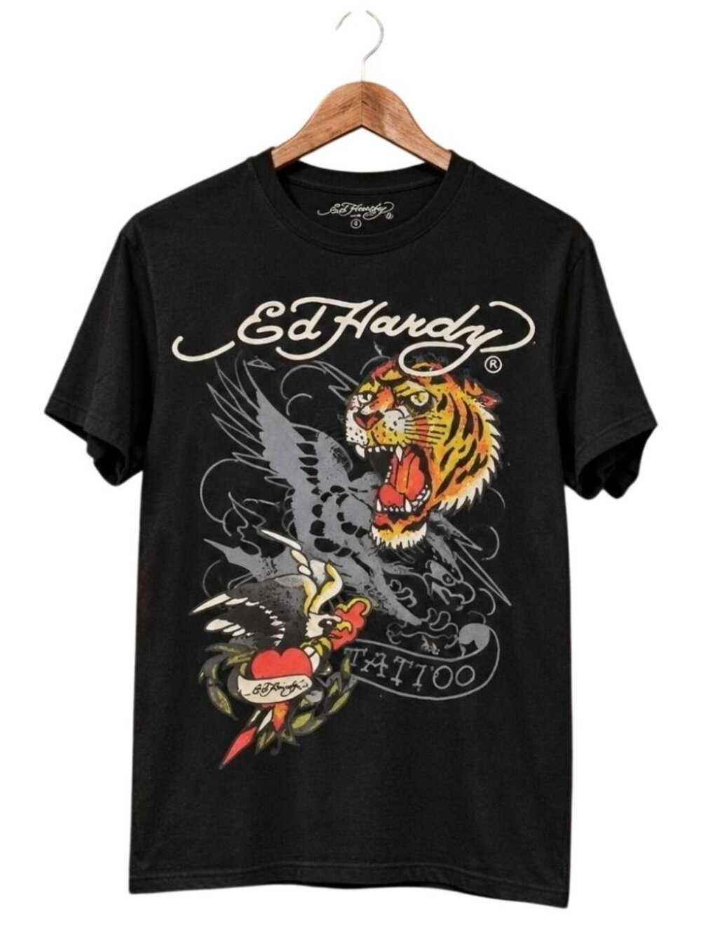 Ed Hardy Tiger Graphic T-Shirt Mens M Black Streetwear Y2K